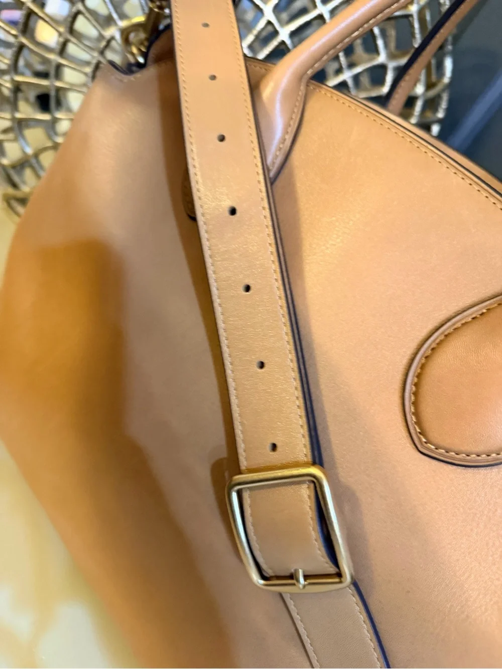 Coach Tan Leather Dome Satchel with Detachable Strap